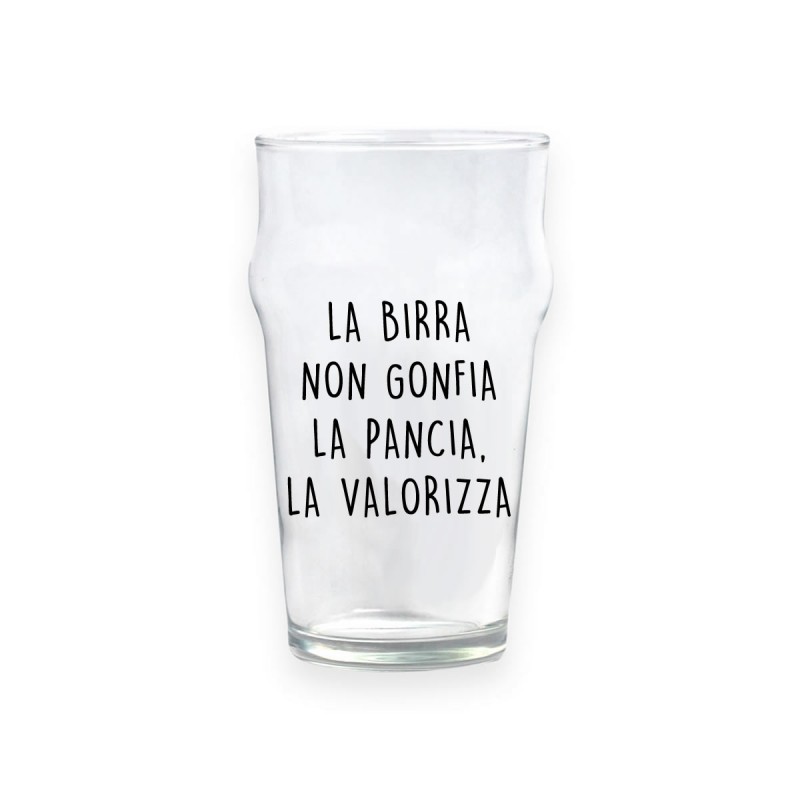 Bicchiere da birra &quot;LA BIRRA NON GONFIA LA PANCIA, LA VALORIZZA&quot;